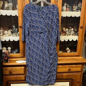 Ralph Lauren Navy Diamond Print Long Sleeve Dress